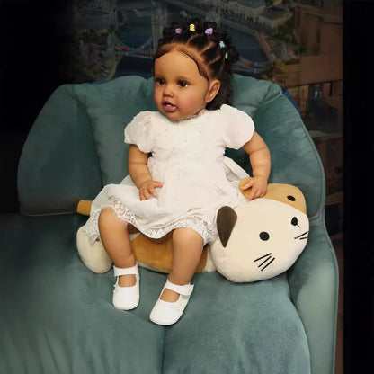 24Inch Dark Brown Skin Lottie Reborn Baby Toddler Newborn Doll Princess Girl lifelike Soft Touch 3D Skin Art Doll