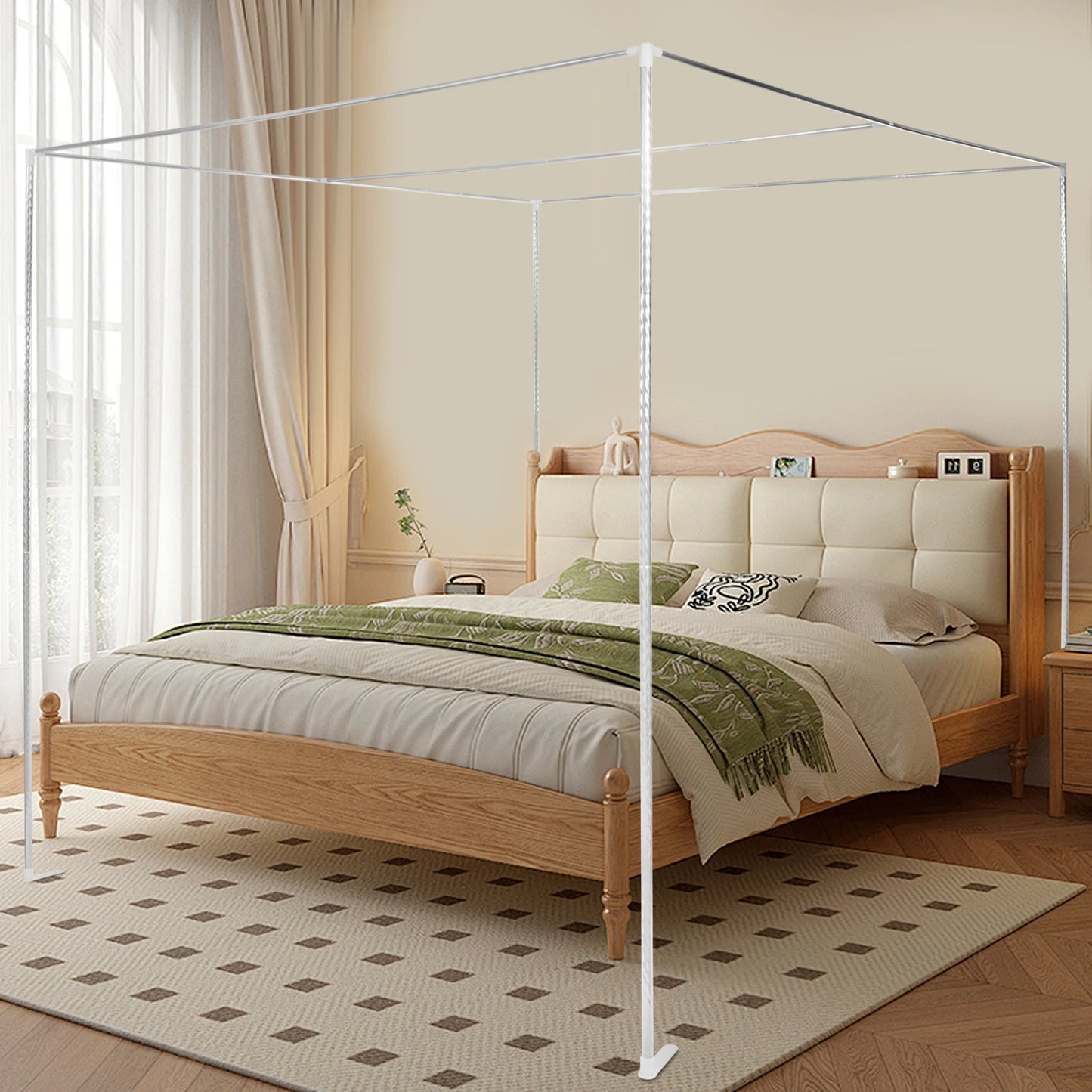 2*2*2 M Canopy Bed Frame, Stainless Steel Canopy Bed Mosquito Net Frame Bracket Fit for Queen Size Four-Corner Bedroom