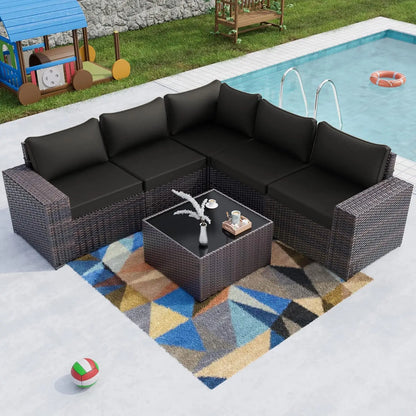 12 Pieces Outdoor Patio PE Rattan Sectional Sofa Set with Cushions & Tempered Glass Coffee Table for Garden Porch, Customized