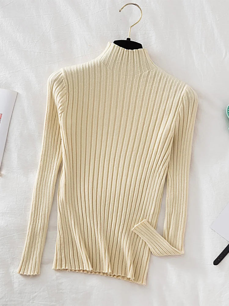 Croysier Pullover Ribbed Knitted Sweater Autumn Winter Clothes Women 2025 High Neck Long Sleeve Slim Basic Woman Sweaters Tops