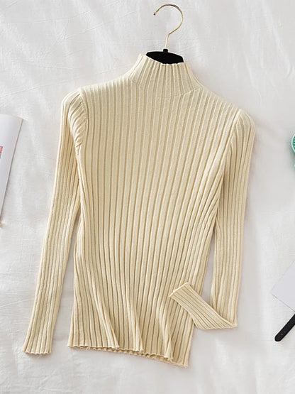 Croysier Pullover Ribbed Knitted Sweater Autumn Winter Clothes Women 2025 High Neck Long Sleeve Slim Basic Woman Sweaters Tops