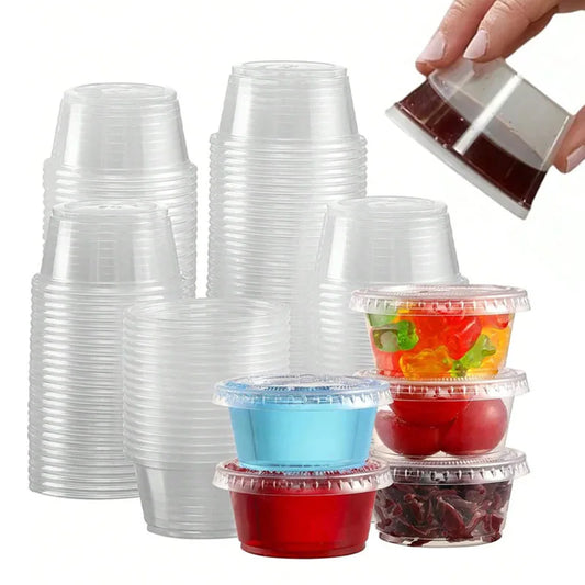2oz/1oz Plastic Sauce Container Box Spice Cup With Lids Disposable Portion Cups Salad Dressing Seasoning Mini Kitchen Organizer