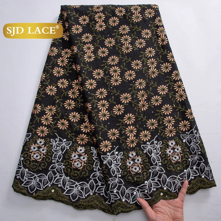 SJD LACE African Nigerian Cotton Lace Fabrics 5 Yards 2025 High Quality Swiss Cotton Lace for Sewing Party Women DIY Dress 4325