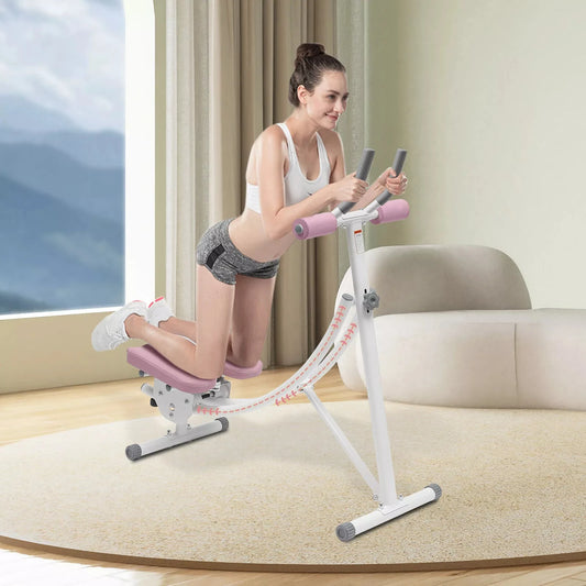 Pink Purple Dual-Track Abdominal Trainer - Home Fitness Equipment with Adjustable Resistance