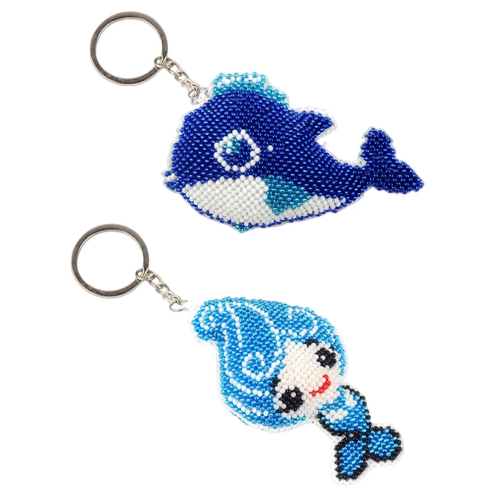 Printed Bead Embroidery Needlework Key Ring Kit Bead Cross Stitch Kit Keychain for Women Bag Pendant Beadwork Handmade Craft