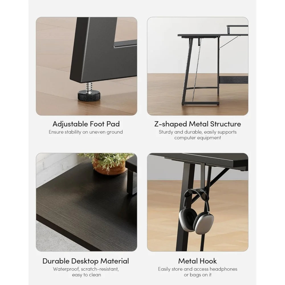 Large Corner Desk for Home Office, 47 Inch L-Shaped Computer Desk with Ample Monitor Stand Space