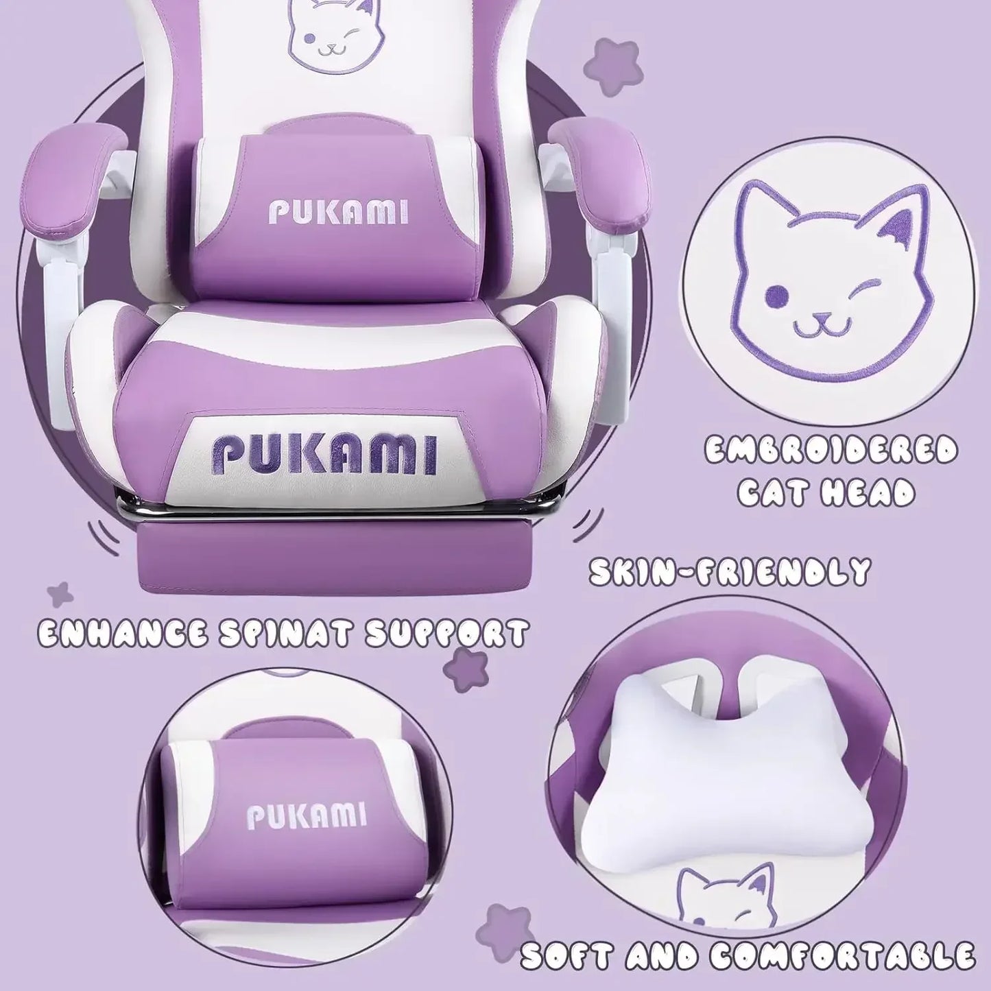 [New Arrival!Free Shipping!]Gaming Chair Cute with Cat Ears,Ergonomic Computer  for Girl  Footrest and Headrest,Comfort