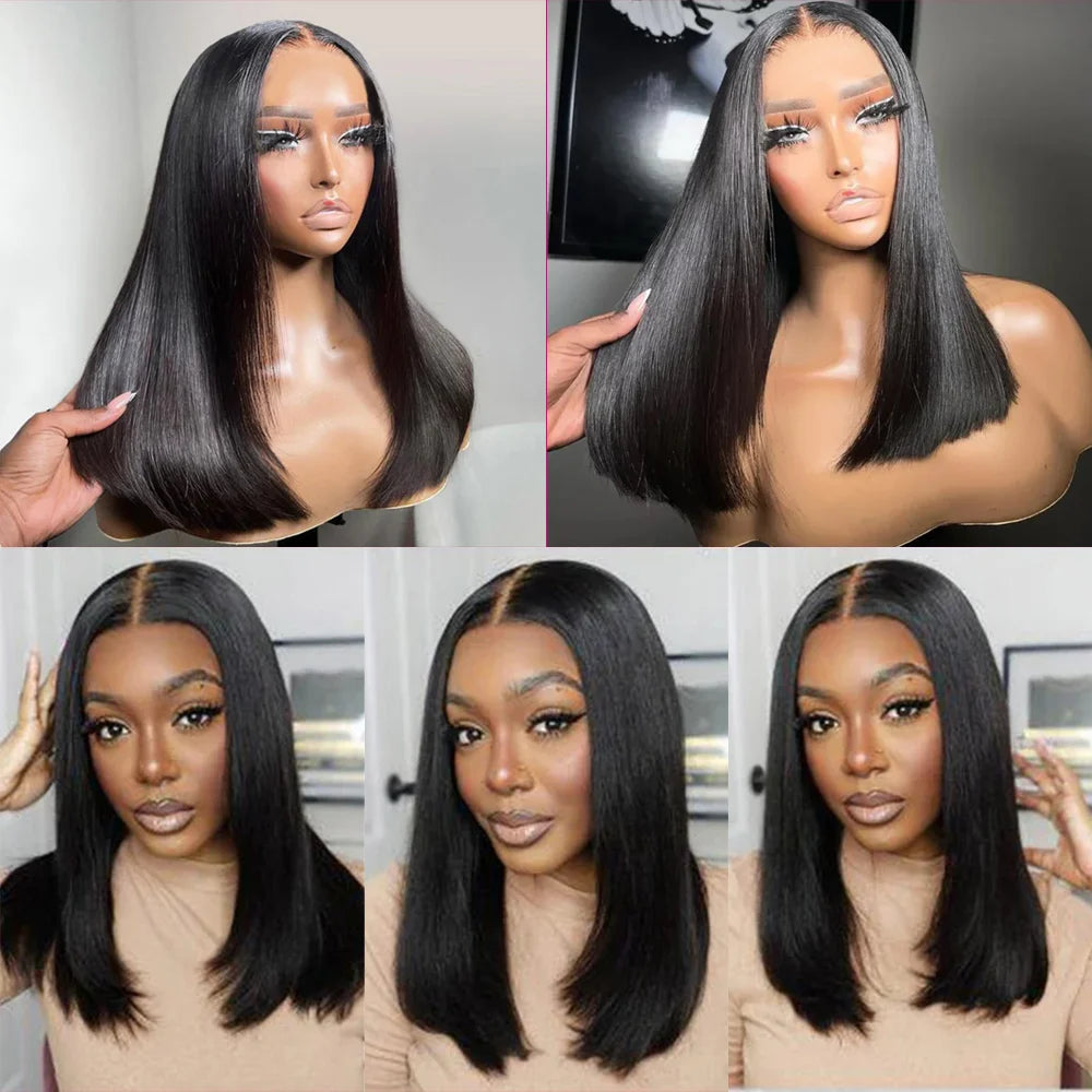 Straight Glueless Wig Human Hair Ready To Wear Short Bob Wigs For Women Transparent Pre Cut 4x4 Human Hair Wigs Bleached Knots