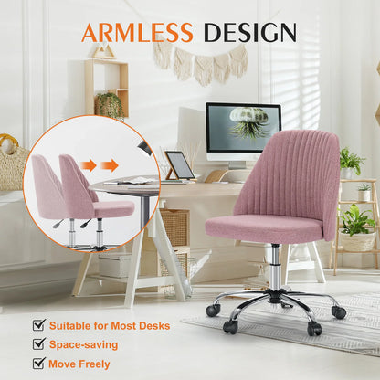 JHK Armless Small Desk Office Chair Cute Vanity Swivel Chair with Back Modern Fabric with Wheels Swivel Task Home Gaming Chair