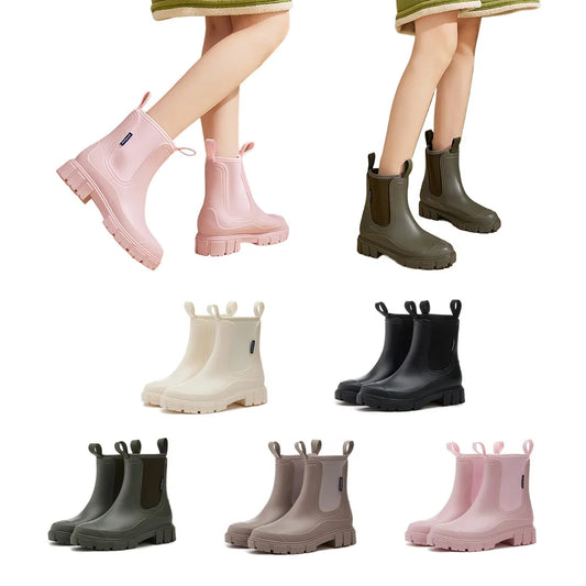 Women's  Rainboots Waterproof Wellington Boots with Plush Lining Ankle Rain Shoes Anti-Slipping Outdoor Work Shoes
