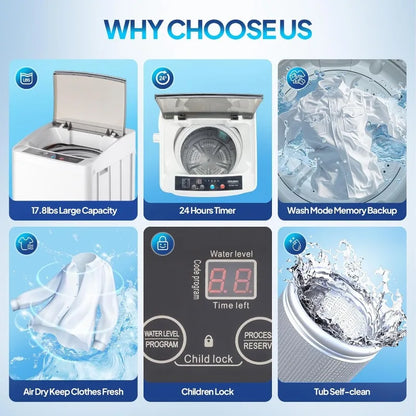 ROVSUN 17.8LBS Full Automatic Washing Machine and 1.5CuFt Portable Clothes Dryer Set, Compact Laundry Washer