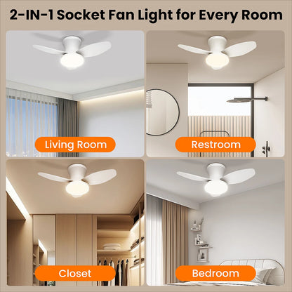 Mexllex Three Leaf Ceiling Fan with Light & Remote Control, 6 Speed, Reversible Noiseless, Dimmable LED Chandelier for Bedroom