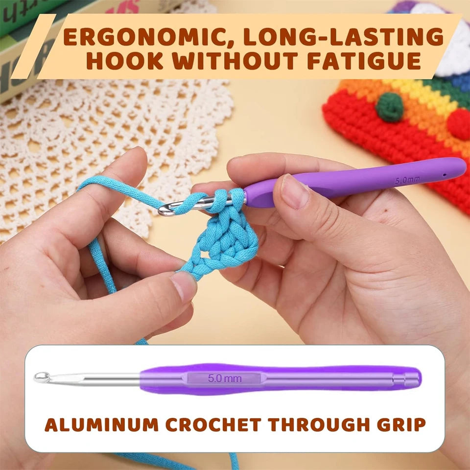 Crochet Hooks Kit with Storage Bag Ergonomic Knitting Needles Blunt Needles Stitch Marker Hand Knitting Craft Art Tools