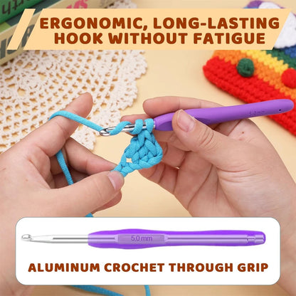 Crochet Hooks Kit with Storage Bag Ergonomic Knitting Needles Blunt Needles Stitch Marker Hand Knitting Craft Art Tools