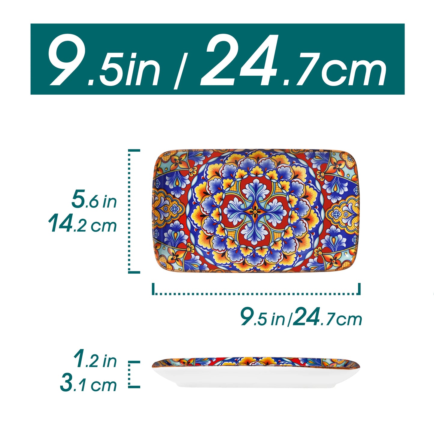 vancasso 6/12 Piece Porcelain Rectangular Serving Plates Bohemian 8.5inch Dinner Plates Set for Beef/Food/Noodles/Pasta 6 People