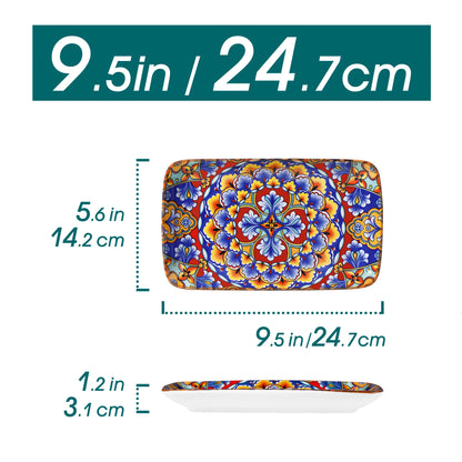 vancasso 6/12 Piece Porcelain Rectangular Serving Plates Bohemian 8.5inch Dinner Plates Set for Beef/Food/Noodles/Pasta 6 People