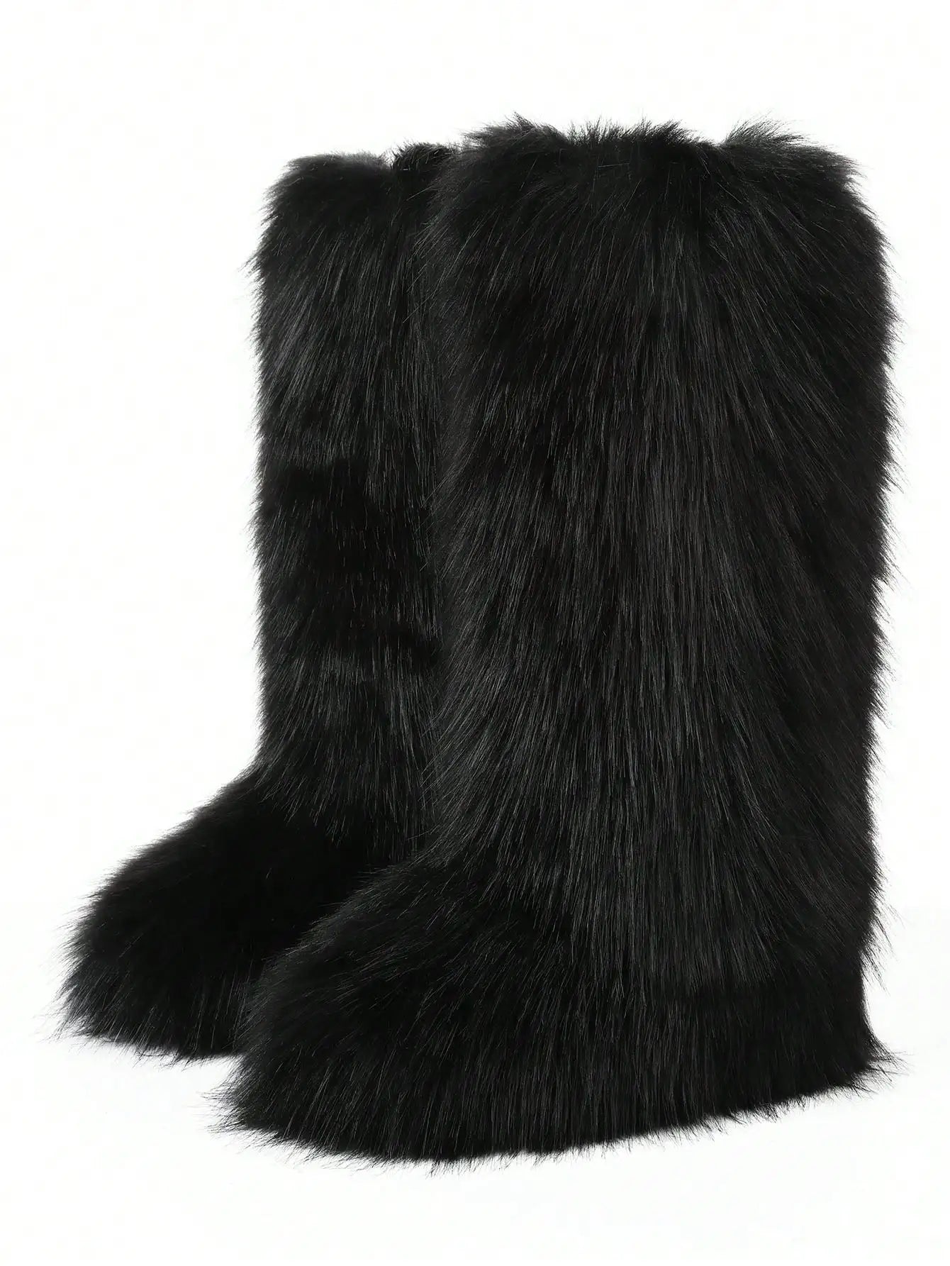 Furry Fluffy Women Snow Boots Warmplush Knee High Flats Luxury Fashion Punk Goth Cosplay Women Winter Shoes