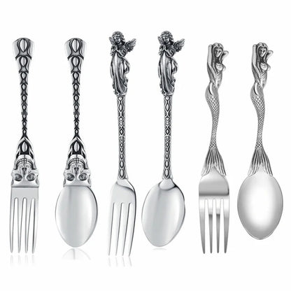 Creative Party Decor Fork and Spoon Set Skull Angel Mermaid Cutlery Stainless Steel Fork Spoon Halloween Party Dinner Cutlery