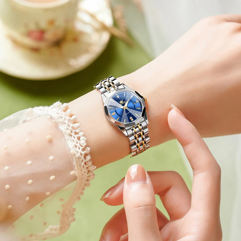 OLEVS Original Brand Elegant Women's Watches Waterproof Luminous Quartz Watch for Lady Necklace Bracelet Gift Box Set Calendar