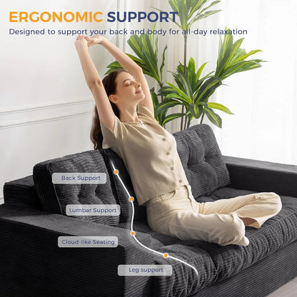3 Seater Couch for Living Room, Boneless Couch with Tufted Cushion & Backrest, Upholstered Floor Sofa, Sofa in A, Customized