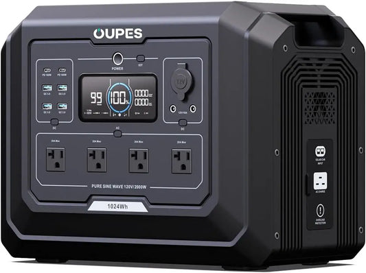 1 Portable Power Station 2000W (4500W Peak), 1024Wh LiFePO4 Battery Generator with 1400W AC Charging & 800W Solar Charging