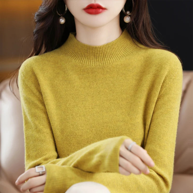 100% Merino Wool Cashmere Sweater Women Knitted Sweater Turtleneck Long Sleeve Pullovers Autumn Winter Clothing Warm Jumper Tops