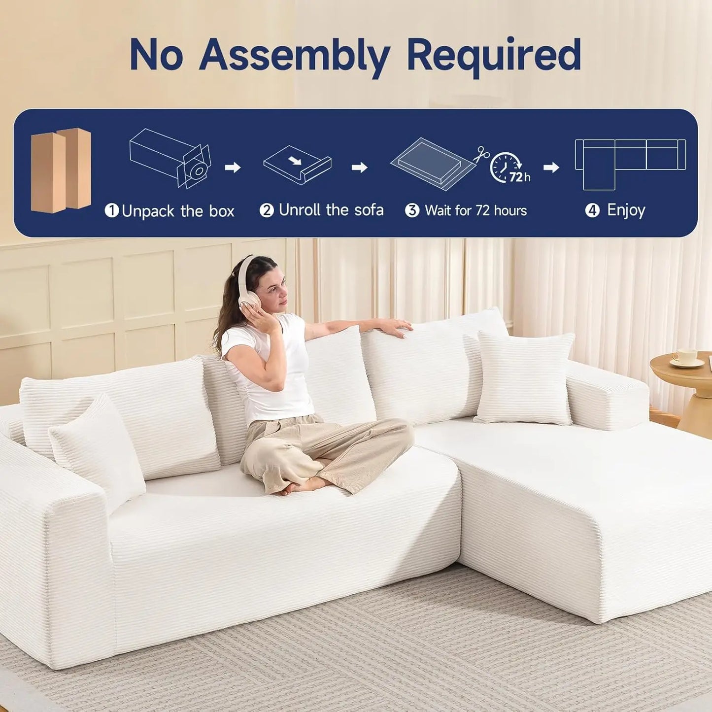 2025 New 108" Cloud Couch Sectional, Modular Sectional Sofa with L-Shaped Chaise, Deep Seat Sectional Modular Couch, Customized