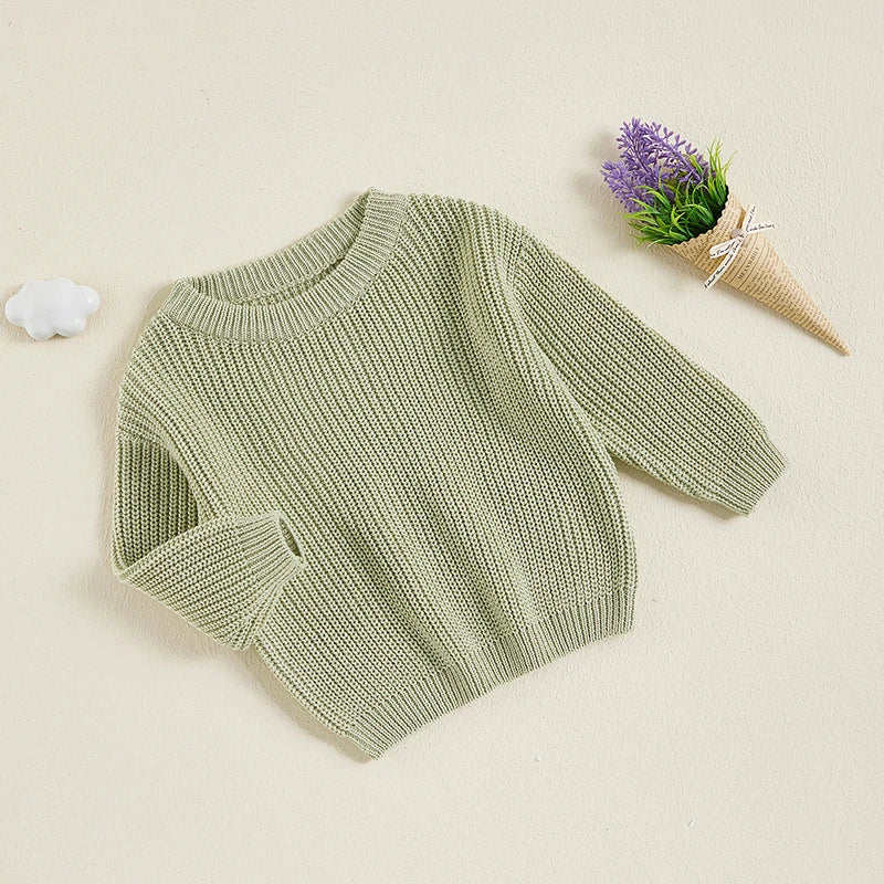 Cute Toddler Unisex Cable Knit Sweater Warm Cozy Round Neck Long Sleeve Pullover Jumper for Autumn Winter Season