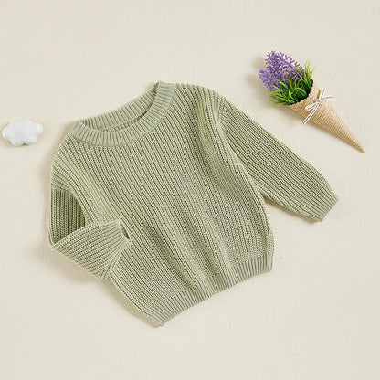 Cute Toddler Unisex Cable Knit Sweater Warm Cozy Round Neck Long Sleeve Pullover Jumper for Autumn Winter Season