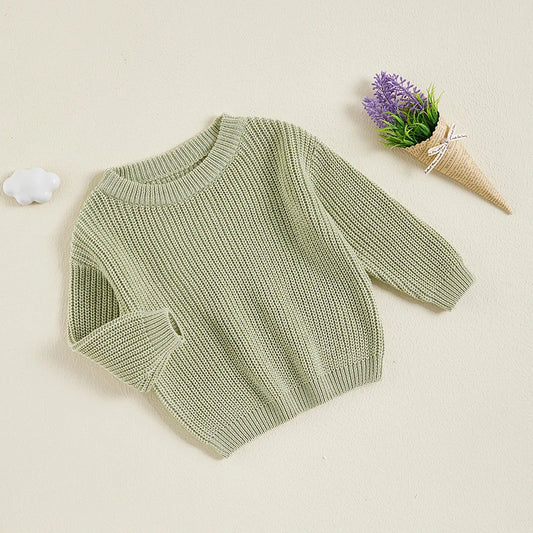 Cute Toddler Unisex Cable Knit Sweater Warm Cozy Round Neck Long Sleeve Pullover Jumper for Autumn Winter Season