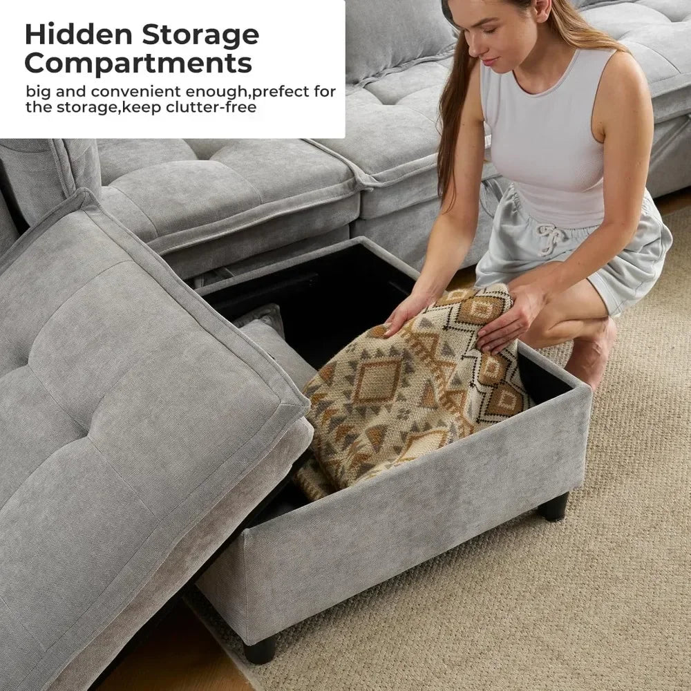 133" U-Shaped Modern Sofa,Modular Sectional Cloud Couch with 2 Ottoman, Oversized Modular Sectional Sofa with Storage Customized