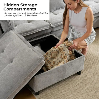 133" U-Shaped Modern Sofa,Modular Sectional Cloud Couch with 2 Ottoman, Oversized Modular Sectional Sofa with Storage Customized