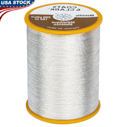 Metallic Silver Embroidery Thread 200 Yards 40 Weight Topstitching Compatible with Computerized Sewing Machines Crafts Projects