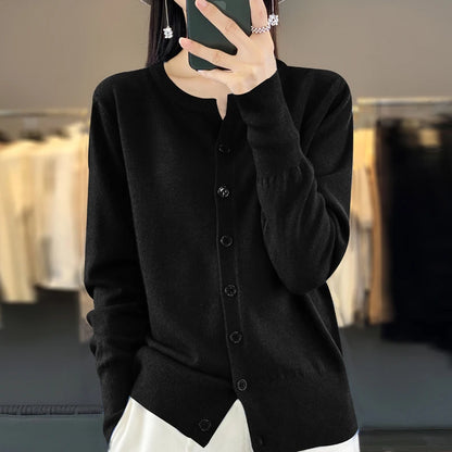 AOSSVIAO 2025 Autumn Winter New Cashmere Cardigan Women Solid Color Sweater Women Loose O-Neck Knitted Sweaters Simple Versatile