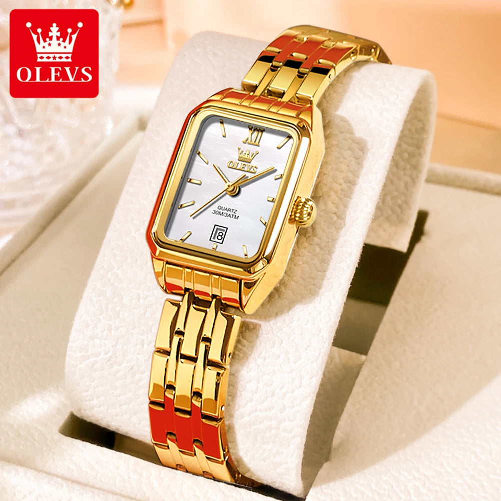 OLEVS Original Women's Wacthes Waterproof Stainless steel Calendar New Ladies Watches High Quality Square Dial Wristwatch Set