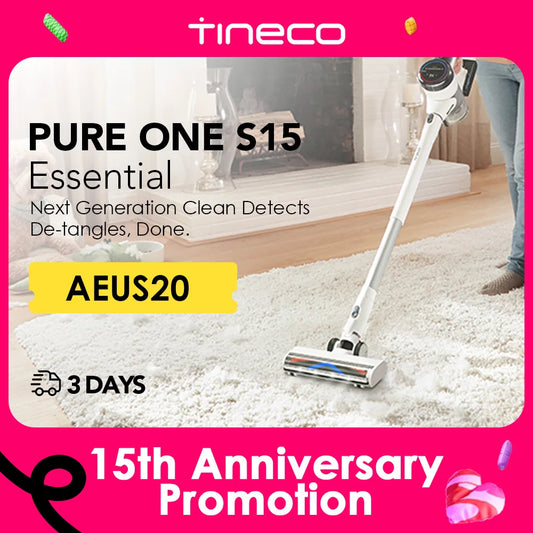 Tineco Pure ONE S15 Ess Smart Cordless Vacuum Cleaner Stick Vacuum Brush Deep Clean Hard Floor Carpets Pet Hair Clean LED Light