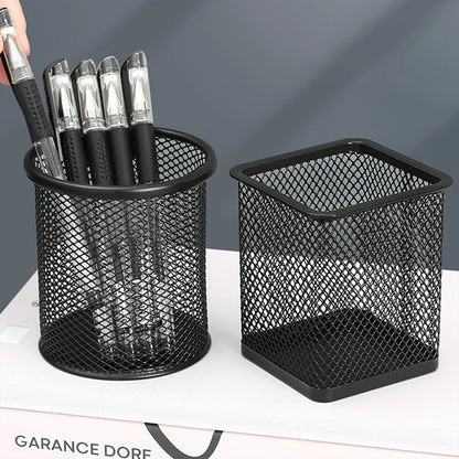Multifunction Round/Square Pen Holder Office Desk Metal Mesh Pen Pot Cup Case Container Organiser Durable Pencil Case Stationery