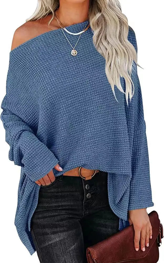 Women's Knitted Top Waffle Shoulder 2024 New Autumn Amazon Europe and America Cross border Women's Regular Top
