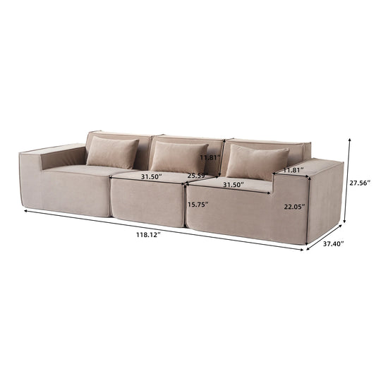 Sdorens Cloud Boneless Couch for Living Room 118" Minimalist Sectional Sofa with Deep Seat for Living Room No Assembly Require