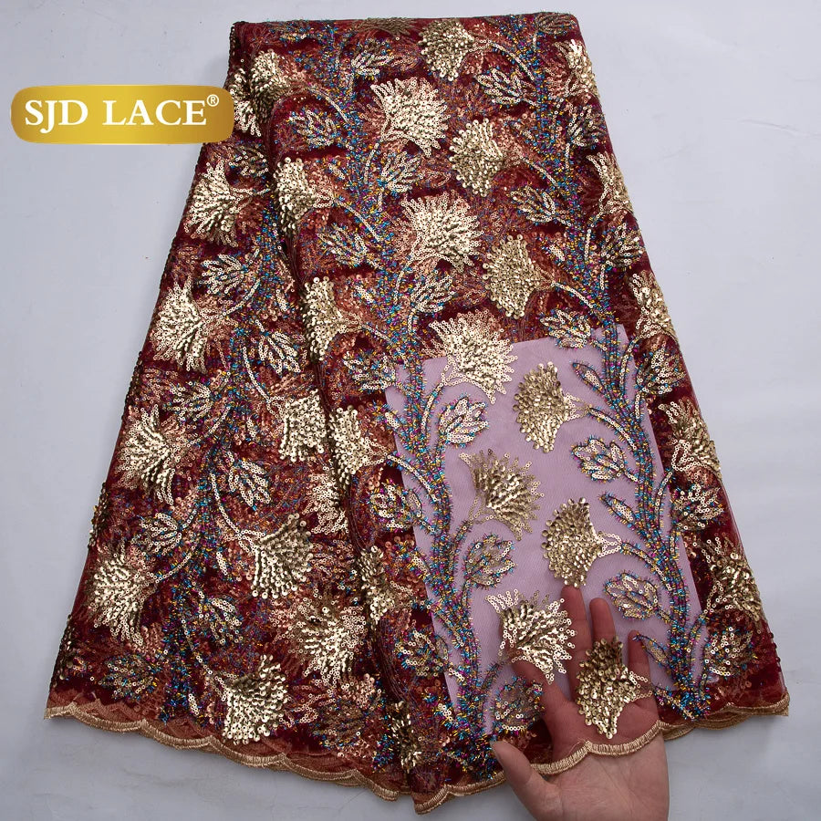 SJD LACE African Green Sequins Mesh Woman Lace Fabric High Quality 2025 Nigerian French Net Lace for Sewing Wedding Dresses 3735