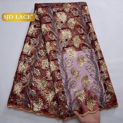 SJD LACE African Green Sequins Mesh Woman Lace Fabric High Quality 2025 Nigerian French Net Lace for Sewing Wedding Dresses 3735