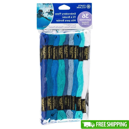 Blue Embroidery Floss Pack 36 Skeins 8.75 Yds Mercerized Cotton Thread for Sewing