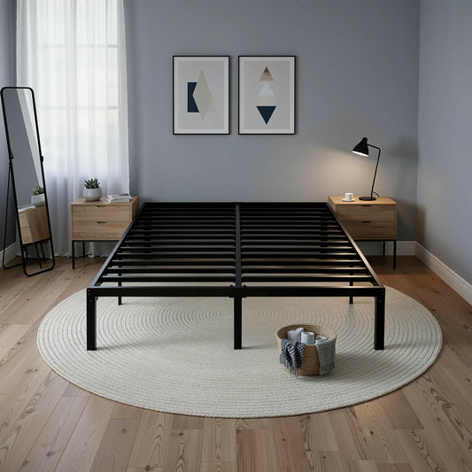 HOOMIC Twin/Full/Queen/King Heavy-Duty Metal Bed Frame with 14 Inch Under-Bed Storage — No Box Spring Needed, Easy Assembly
