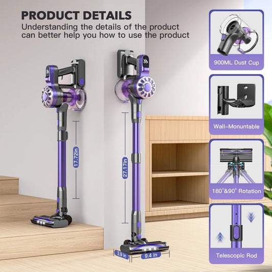 OMESER Cordless Handheld Vacuum Cleaner,38000PA Strong Suction,2200mAh Battery,6 in 1 Lightweight, Led,for Home Bed Carpet Clean