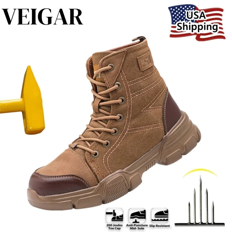 Canvas Light Breathable Work Steel Toe Shoes Men Safety Shoes Puncture-Proof Work Indestructible Footwear Security Boots