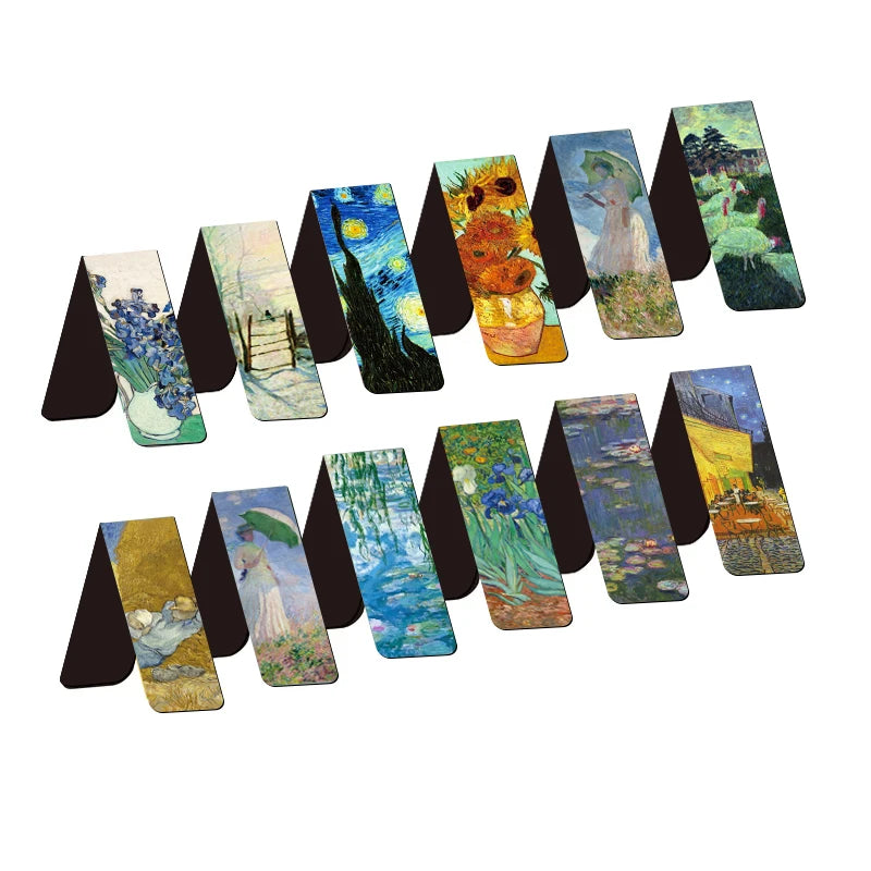 12pcs Artistic Magnetic Bookmarks Featuring World Famous Paintings by Van Gogh & Monet - Ideal for School, Office, And Art Lover