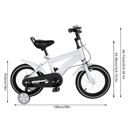 14Inch Children's Bicycle with Detachable Wheel,  Adjustable Kids Bike Unisex for 100-115cm, Lightweight Carbon Steel Frame