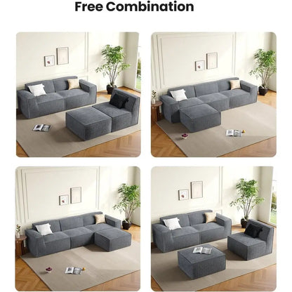 110" Cloud Sectional Couch with L-Shape Chaise&Movable Ottoman,Modern Modular Sofa with Deep Seat, Boneless Sofa-Customized