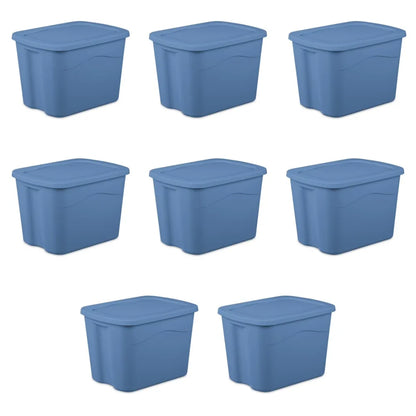 Sterilite 18 Gallon Plastic Storage Bin with Snap-on Lid, Light Blue, 8 Pack