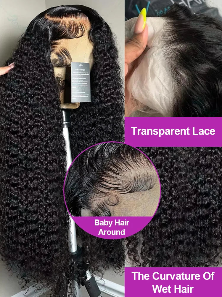 300% Density 13x6 Hd Transparent Loose Deep Wave Lace Frontal Wig Brazilian 40 46 Inch 13x4 360 Curly Lace Front Wigs For Women